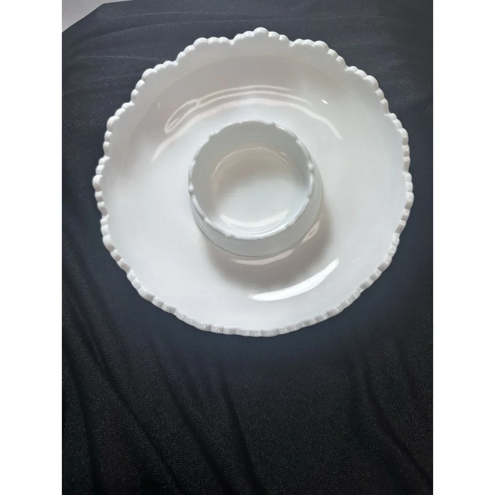 Fenton Hobnail Milk Glass Fluted Edge‎ Chip and Dip Bowl Or Candle Holder